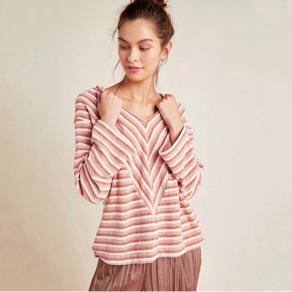 Anthropologie Saturday Sunday Chenille Orange Striped Hoodie